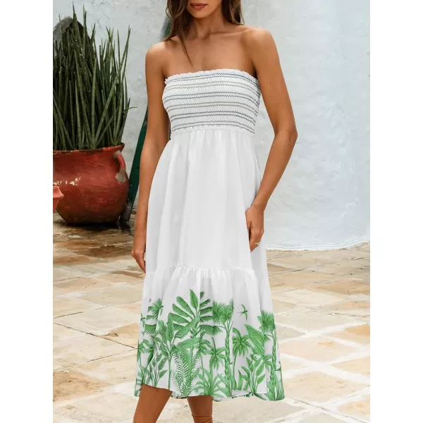 imageCUPSHE Womens Palm Tree Print Sleeveless Smocked Ruffled Dress A Line Midi Tube DressWhite