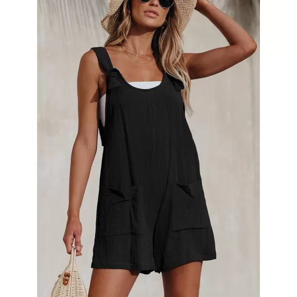 imageCUPSHE Womens Pinafore Romper Scoop Neck Sleeveless Overall Straight Leg Outfit with Front Patch Pockets CasualBlack