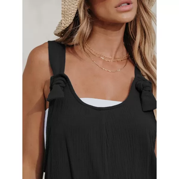 imageCUPSHE Womens Pinafore Romper Scoop Neck Sleeveless Overall Straight Leg Outfit with Front Patch Pockets CasualBlack