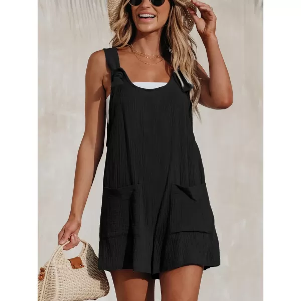 imageCUPSHE Womens Pinafore Romper Scoop Neck Sleeveless Overall Straight Leg Outfit with Front Patch Pockets CasualBlack