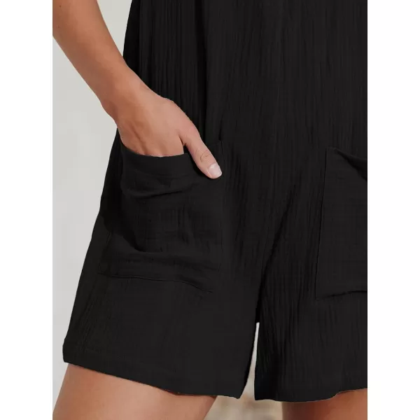 imageCUPSHE Womens Pinafore Romper Scoop Neck Sleeveless Overall Straight Leg Outfit with Front Patch Pockets CasualBlack