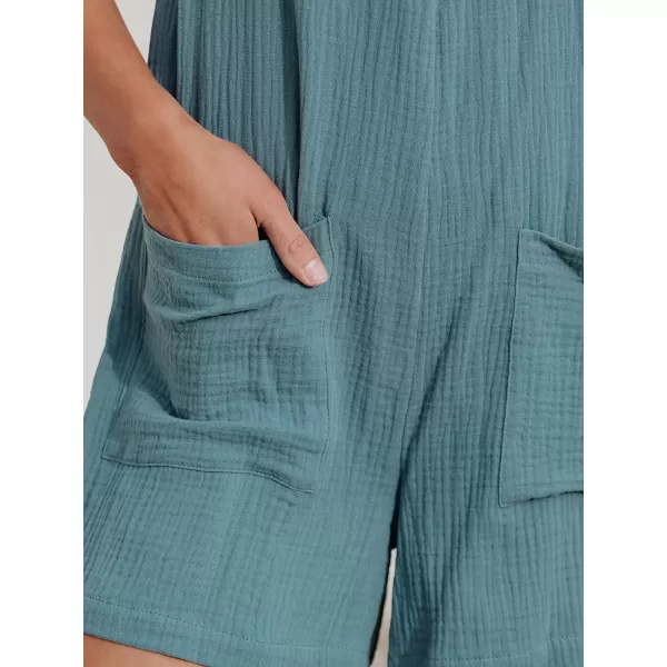 imageCUPSHE Womens Pinafore Romper Scoop Neck Sleeveless Overall Straight Leg Outfit with Front Patch Pockets CasualBlue