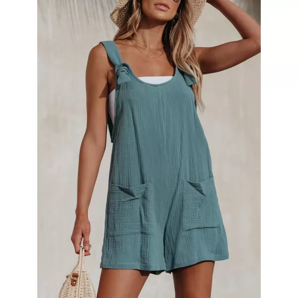imageCUPSHE Womens Pinafore Romper Scoop Neck Sleeveless Overall Straight Leg Outfit with Front Patch Pockets CasualBlue