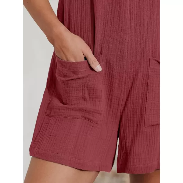 imageCUPSHE Womens Pinafore Romper Scoop Neck Sleeveless Overall Straight Leg Outfit with Front Patch Pockets CasualBrick Red