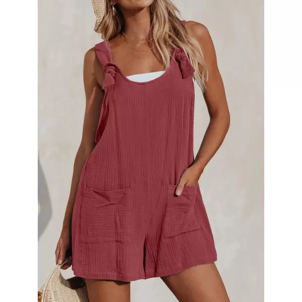 imageCUPSHE Womens Pinafore Romper Scoop Neck Sleeveless Overall Straight Leg Outfit with Front Patch Pockets CasualBrick Red