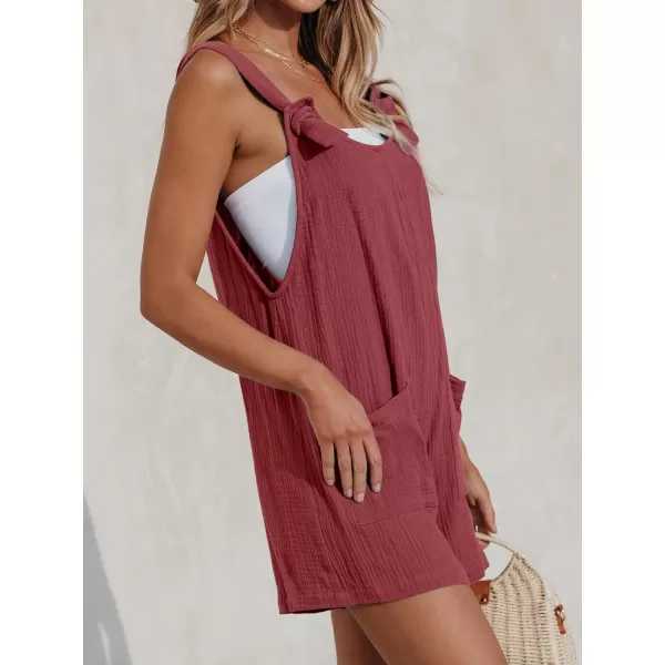 imageCUPSHE Womens Pinafore Romper Scoop Neck Sleeveless Overall Straight Leg Outfit with Front Patch Pockets CasualBrick Red