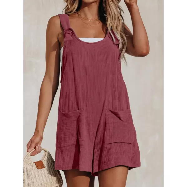 imageCUPSHE Womens Pinafore Romper Scoop Neck Sleeveless Overall Straight Leg Outfit with Front Patch Pockets CasualBrick Red