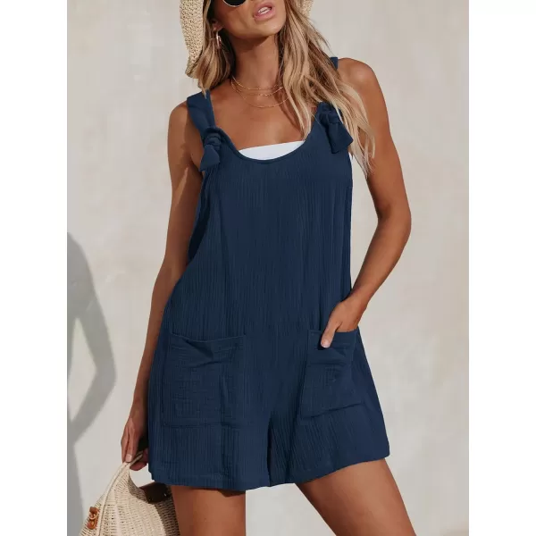 imageCUPSHE Womens Pinafore Romper Scoop Neck Sleeveless Overall Straight Leg Outfit with Front Patch Pockets CasualDark Blue