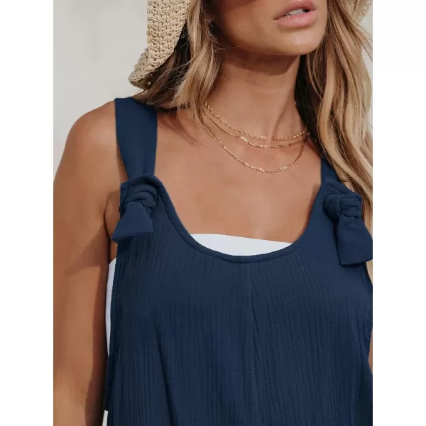 imageCUPSHE Womens Pinafore Romper Scoop Neck Sleeveless Overall Straight Leg Outfit with Front Patch Pockets CasualDark Blue