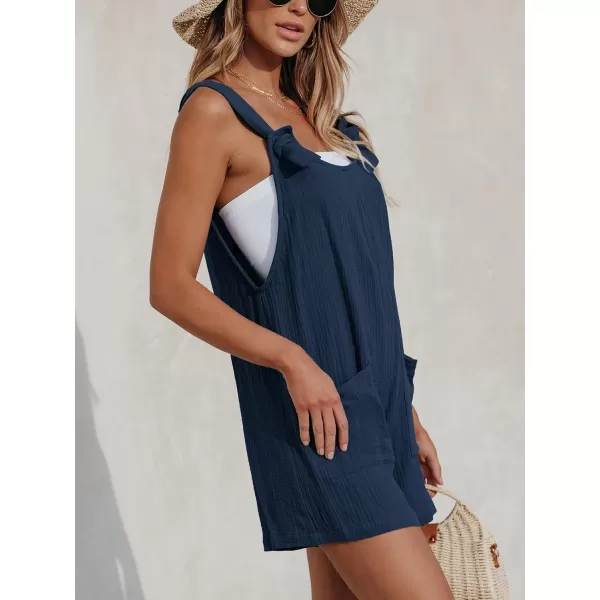 imageCUPSHE Womens Pinafore Romper Scoop Neck Sleeveless Overall Straight Leg Outfit with Front Patch Pockets CasualDark Blue