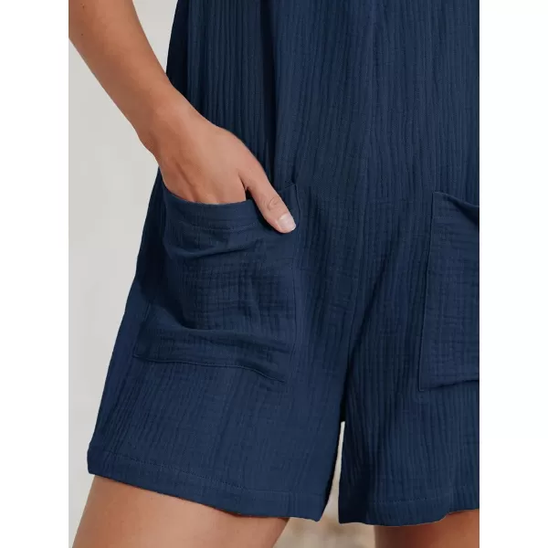 imageCUPSHE Womens Pinafore Romper Scoop Neck Sleeveless Overall Straight Leg Outfit with Front Patch Pockets CasualDark Blue