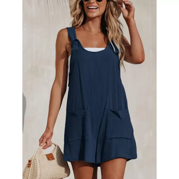 imageCUPSHE Womens Pinafore Romper Scoop Neck Sleeveless Overall Straight Leg Outfit with Front Patch Pockets CasualDark Blue