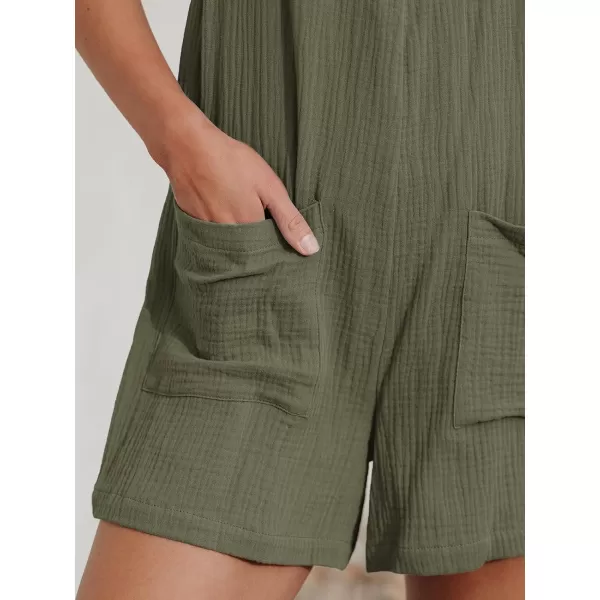 imageCUPSHE Womens Pinafore Romper Scoop Neck Sleeveless Overall Straight Leg Outfit with Front Patch Pockets CasualDark Green