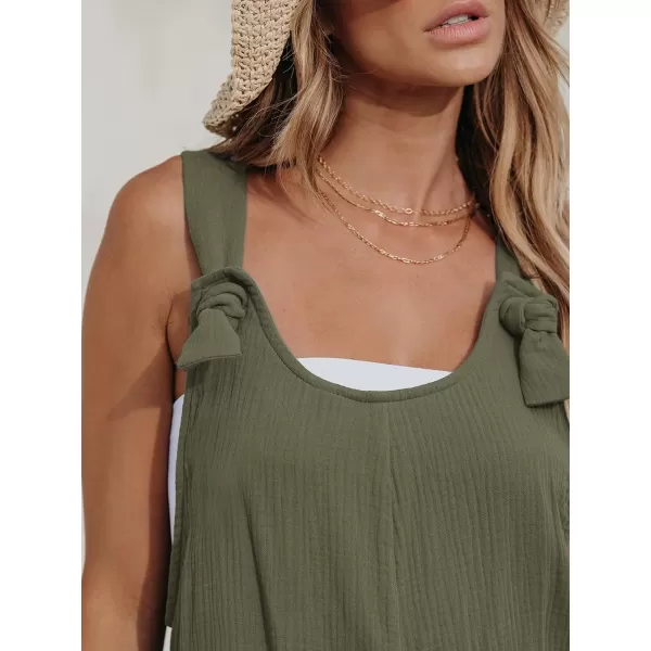 imageCUPSHE Womens Pinafore Romper Scoop Neck Sleeveless Overall Straight Leg Outfit with Front Patch Pockets CasualDark Green
