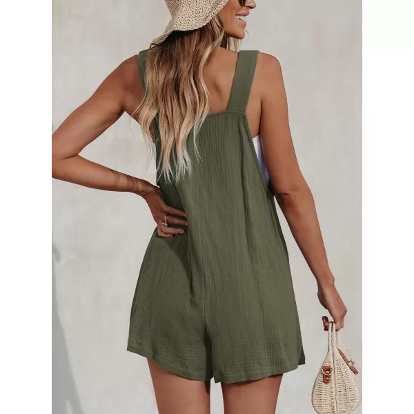imageCUPSHE Womens Pinafore Romper Scoop Neck Sleeveless Overall Straight Leg Outfit with Front Patch Pockets CasualDark Green
