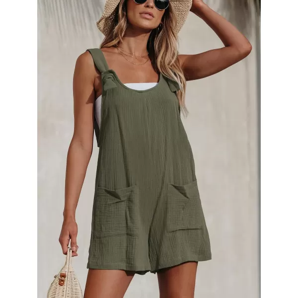 imageCUPSHE Womens Pinafore Romper Scoop Neck Sleeveless Overall Straight Leg Outfit with Front Patch Pockets CasualDark Green