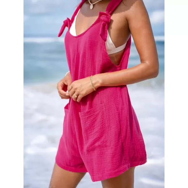 imageCUPSHE Womens Pinafore Romper Scoop Neck Sleeveless Overall Straight Leg Outfit with Front Patch Pockets CasualFuchsia