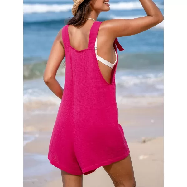 imageCUPSHE Womens Pinafore Romper Scoop Neck Sleeveless Overall Straight Leg Outfit with Front Patch Pockets CasualFuchsia