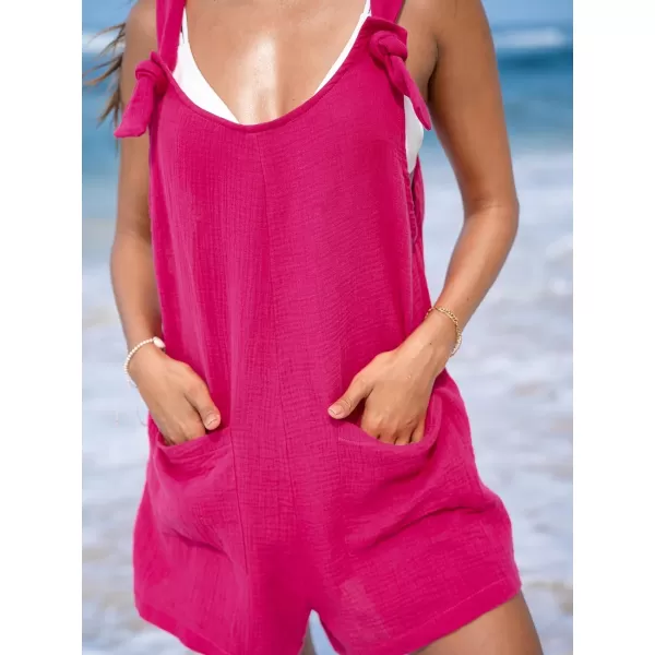 imageCUPSHE Womens Pinafore Romper Scoop Neck Sleeveless Overall Straight Leg Outfit with Front Patch Pockets CasualFuchsia
