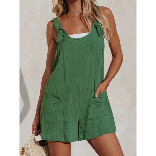imageCUPSHE Womens Pinafore Romper Scoop Neck Sleeveless Overall Straight Leg Outfit with Front Patch Pockets CasualGreen