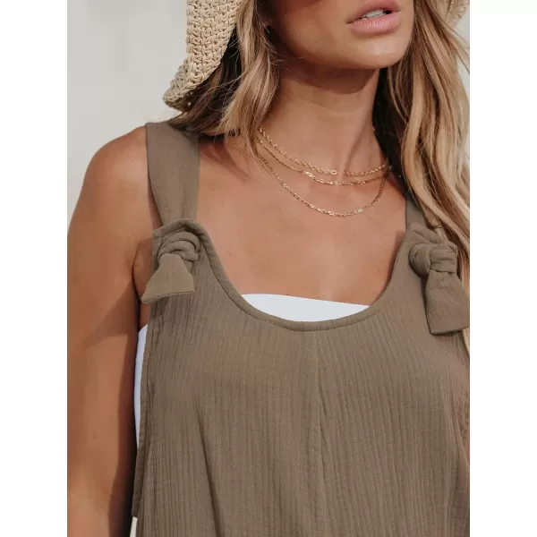 imageCUPSHE Womens Pinafore Romper Scoop Neck Sleeveless Overall Straight Leg Outfit with Front Patch Pockets CasualLight Brown
