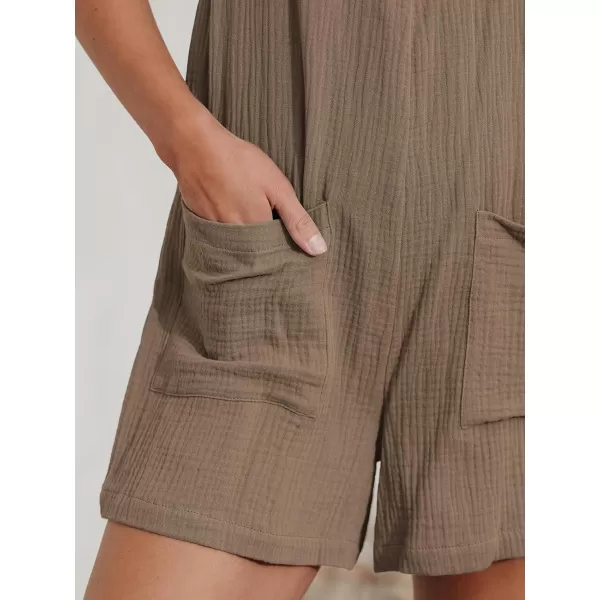 imageCUPSHE Womens Pinafore Romper Scoop Neck Sleeveless Overall Straight Leg Outfit with Front Patch Pockets CasualLight Brown