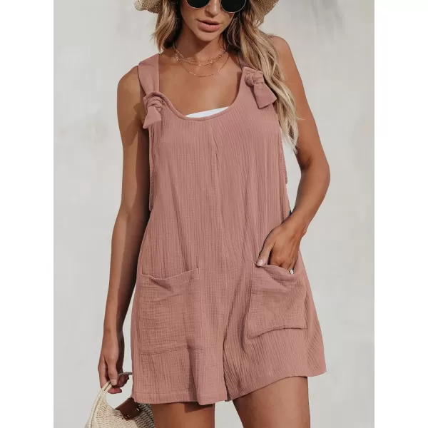 imageCUPSHE Womens Pinafore Romper Scoop Neck Sleeveless Overall Straight Leg Outfit with Front Patch Pockets CasualPink