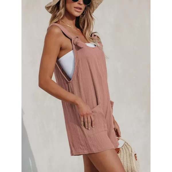 imageCUPSHE Womens Pinafore Romper Scoop Neck Sleeveless Overall Straight Leg Outfit with Front Patch Pockets CasualPink