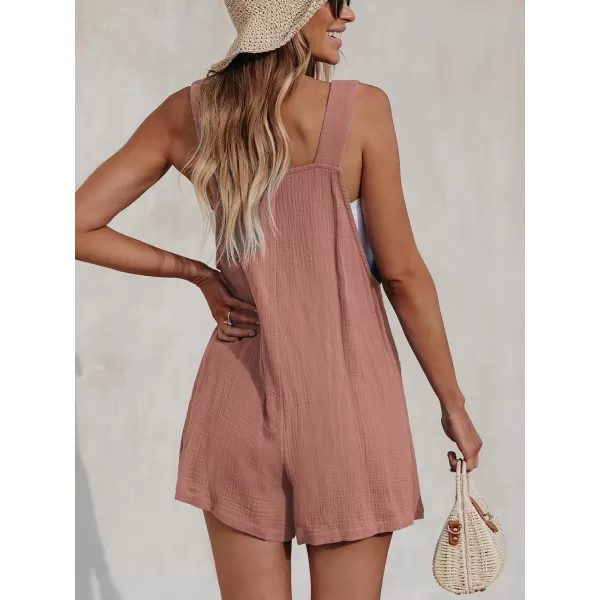 imageCUPSHE Womens Pinafore Romper Scoop Neck Sleeveless Overall Straight Leg Outfit with Front Patch Pockets CasualPink