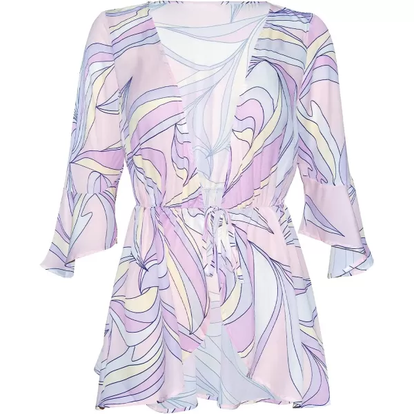 imageCUPSHE Womens Plunge Bell Sleeve Tie Waist Swimwear Cover UpMulticolor