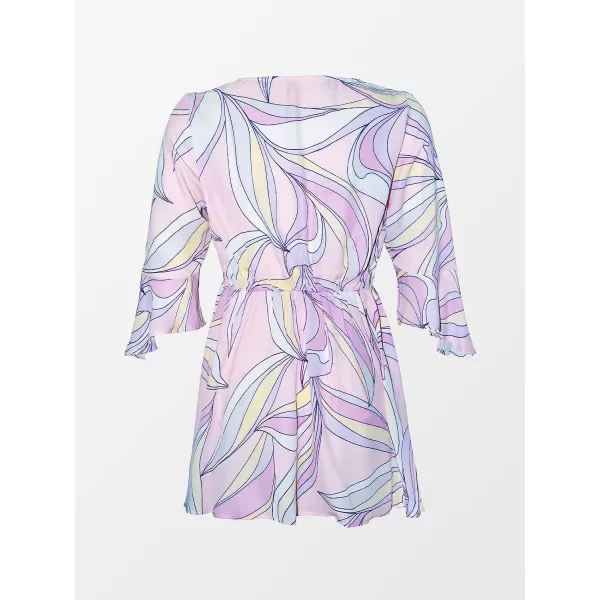 imageCUPSHE Womens Plunge Bell Sleeve Tie Waist Swimwear Cover UpMulticolor