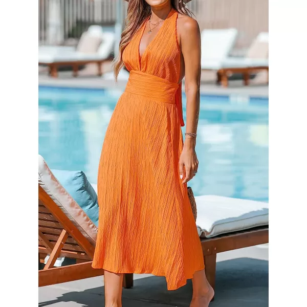 imageCUPSHE Womens Plunging Neckline Self Tie Sleeveless Maxi Dress Casual A Line Long DressOrange