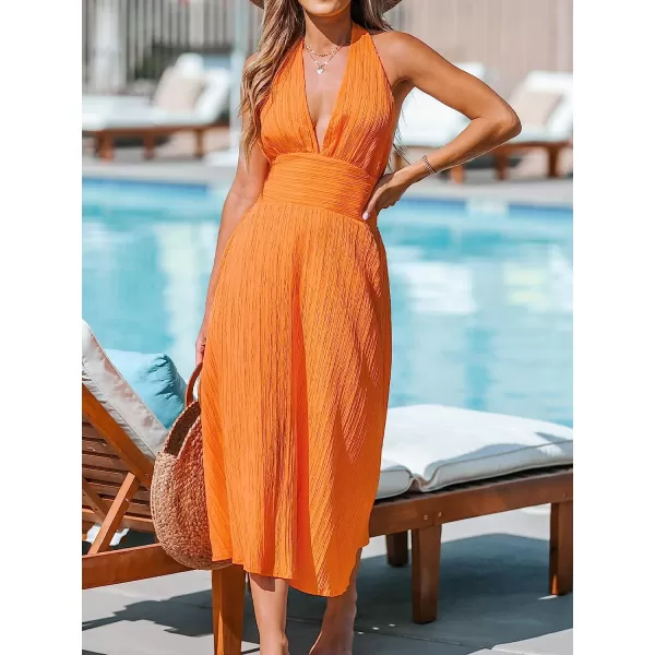 imageCUPSHE Womens Plunging Neckline Self Tie Sleeveless Maxi Dress Casual A Line Long DressOrange