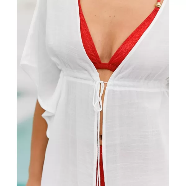 imageCUPSHE Womens Plunging Tie Front CoverUp Dress Midi White BeachwearWhite