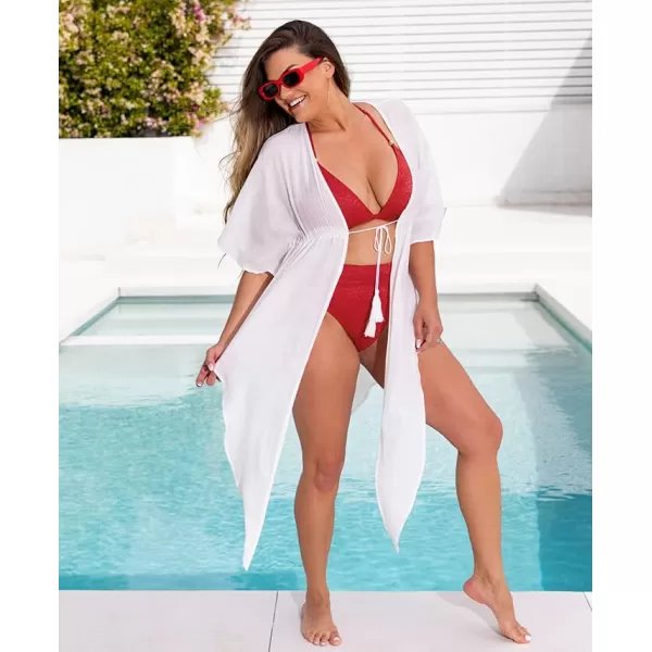 imageCUPSHE Womens Plunging Tie Front CoverUp Dress Midi White BeachwearWhite