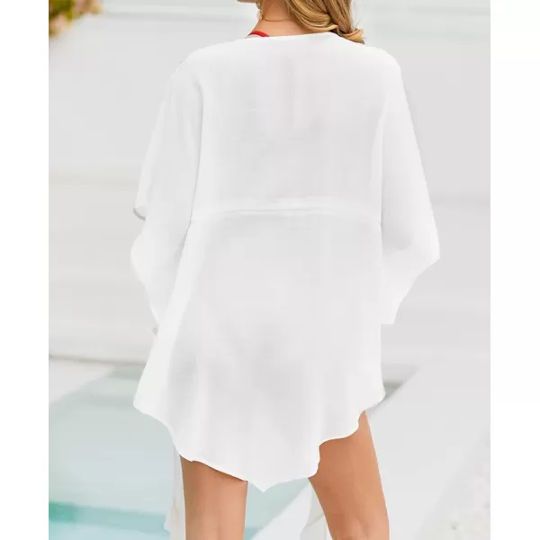 imageCUPSHE Womens Plunging Tie Front CoverUp Dress Midi White BeachwearWhite