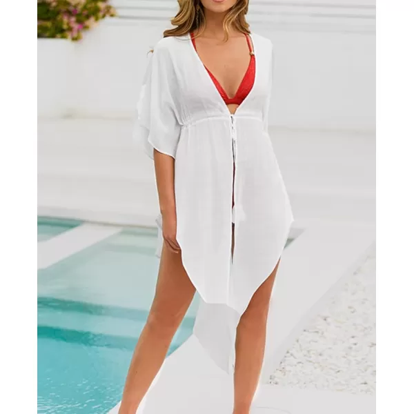imageCUPSHE Womens Plunging Tie Front CoverUp Dress Midi White BeachwearWhite