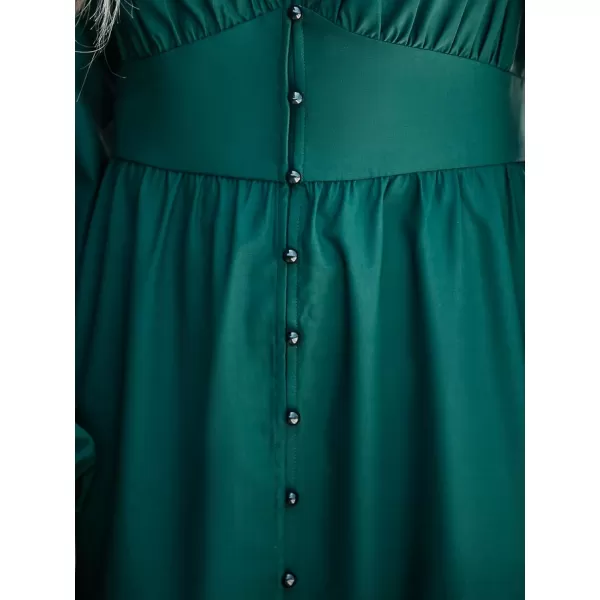 imageCUPSHE Womens Plunging V Neck Satin Long Sleeve Button Pleated Mini Dress Ruffled Hem Casual A Line Short DressGreen