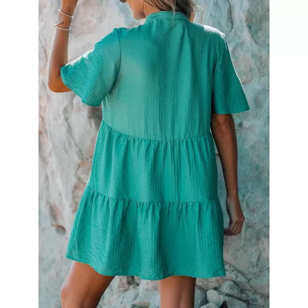 imageCUPSHE Womens Plunging V Neck Tiered Hem Short Dress A Line Short Sleeveless Mini DressGreen
