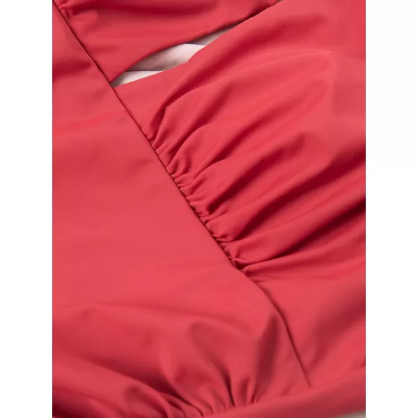 imageCUPSHE Womens Plus Size One Piece Halter Neck Cutout Front Tummy Control Ruched Sides SwimsuitRed