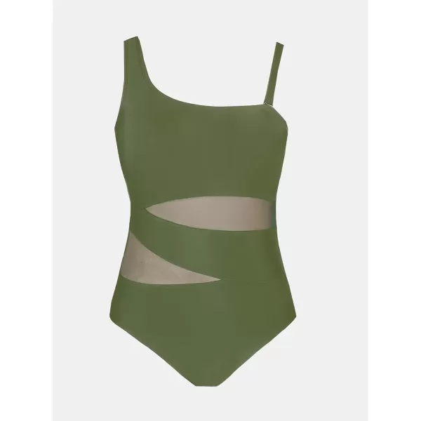 imageCUPSHE Womens Plus Size Swimsuit One Piece Bathing Suit Mesh Removable Straps SwimwearArmy Green