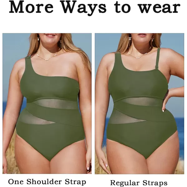 imageCUPSHE Womens Plus Size Swimsuit One Piece Bathing Suit Mesh Removable Straps SwimwearArmy Green