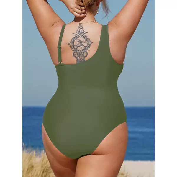 imageCUPSHE Womens Plus Size Swimsuit One Piece Bathing Suit Mesh Removable Straps SwimwearArmy Green