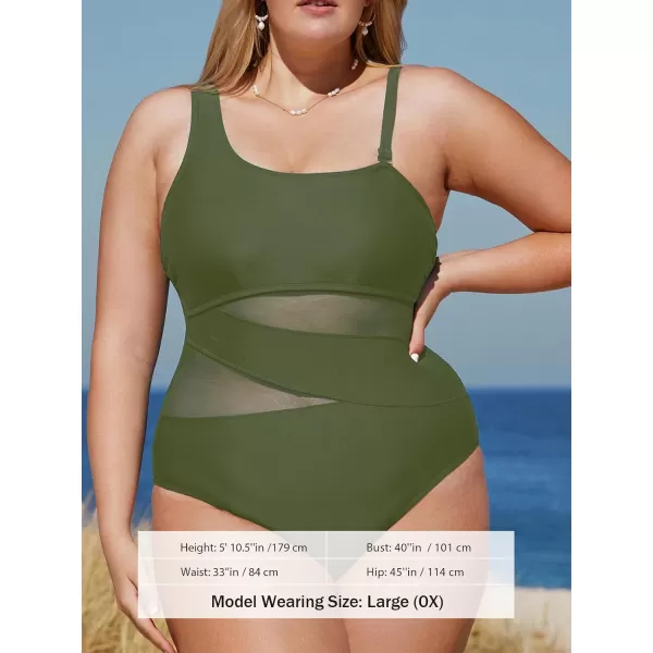imageCUPSHE Womens Plus Size Swimsuit One Piece Bathing Suit Mesh Removable Straps SwimwearArmy Green