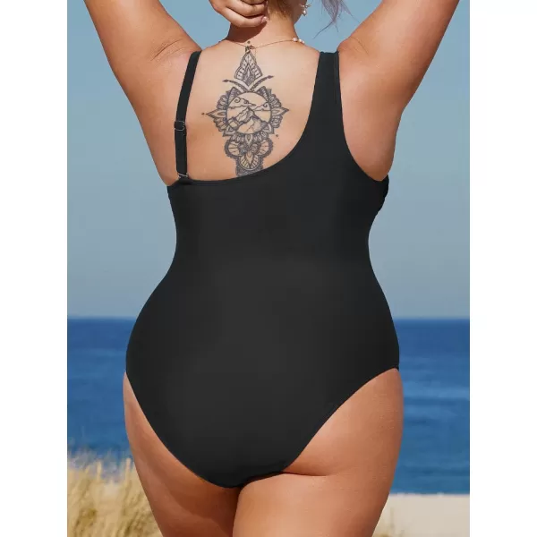 imageCUPSHE Womens Plus Size Swimsuit One Piece Bathing Suit Mesh Removable Straps SwimwearBlack