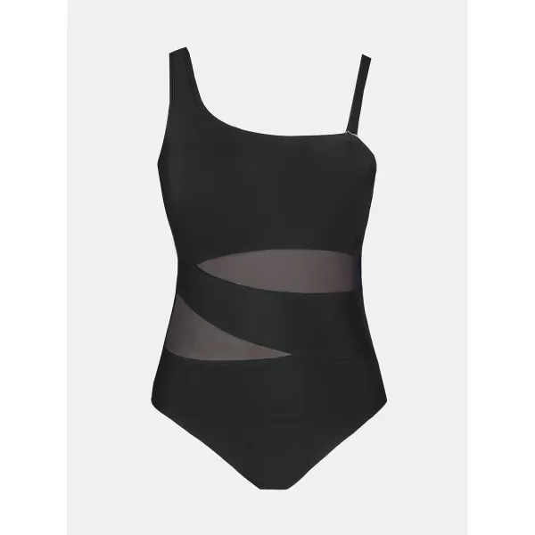 imageCUPSHE Womens Plus Size Swimsuit One Piece Bathing Suit Mesh Removable Straps SwimwearBlack