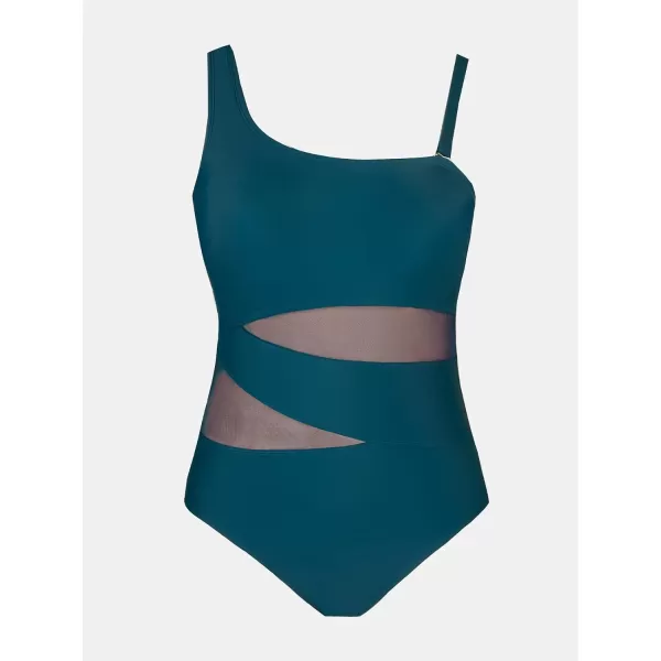 imageCUPSHE Womens Plus Size Swimsuit One Piece Bathing Suit Mesh Removable Straps SwimwearCyan Blue