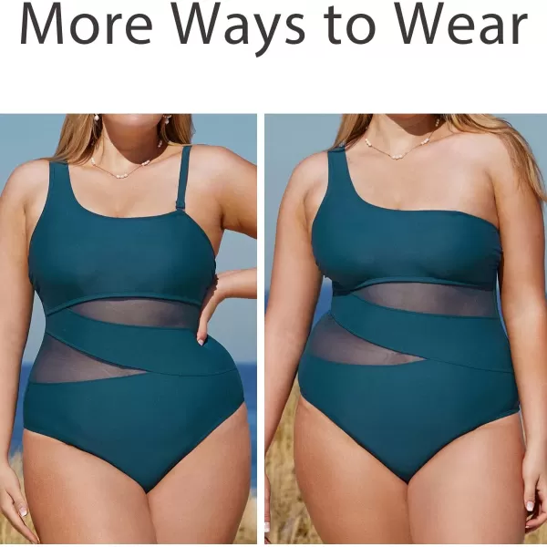 imageCUPSHE Womens Plus Size Swimsuit One Piece Bathing Suit Mesh Removable Straps SwimwearCyan Blue