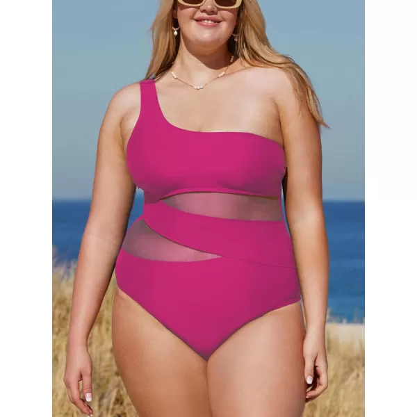 imageCUPSHE Womens Plus Size Swimsuit One Piece Bathing Suit Mesh Removable Straps SwimwearFuchsia Pink