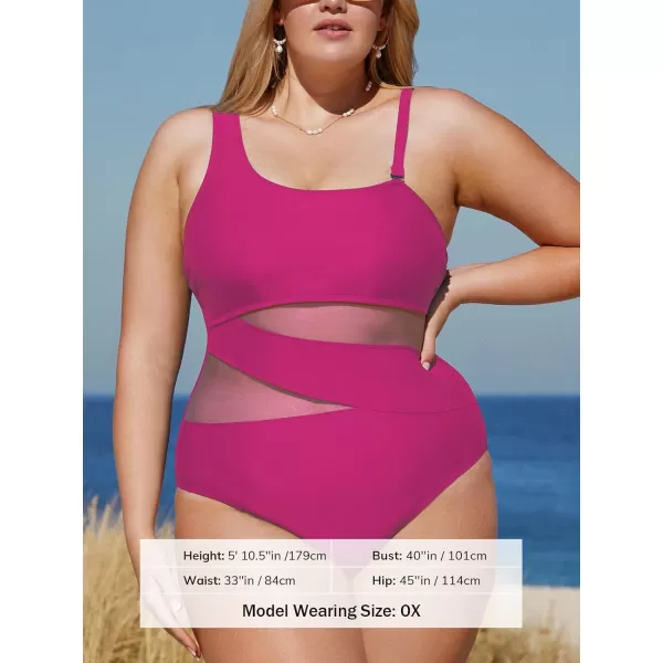 imageCUPSHE Womens Plus Size Swimsuit One Piece Bathing Suit Mesh Removable Straps SwimwearFuchsia Pink